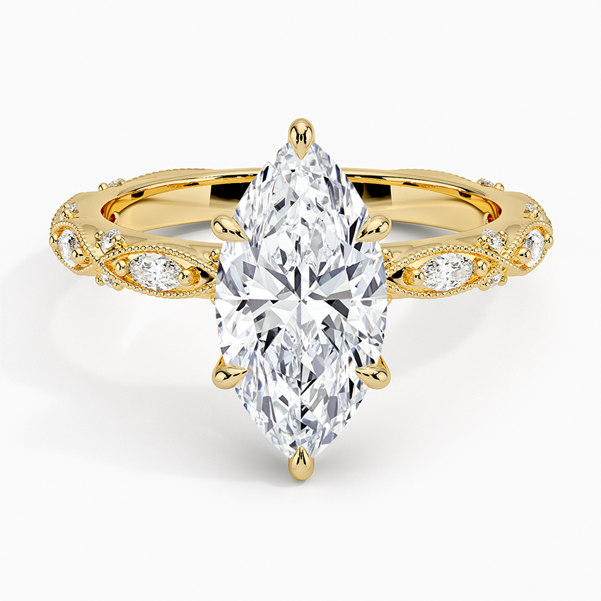 Vintage Marquise Milgrain Lab Grown Diamond Center Engagement Ring