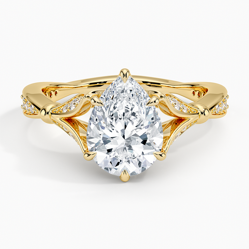 Leaf Embrace Split-Shank Pear Lab Grown Diamond Center Engagement Ring