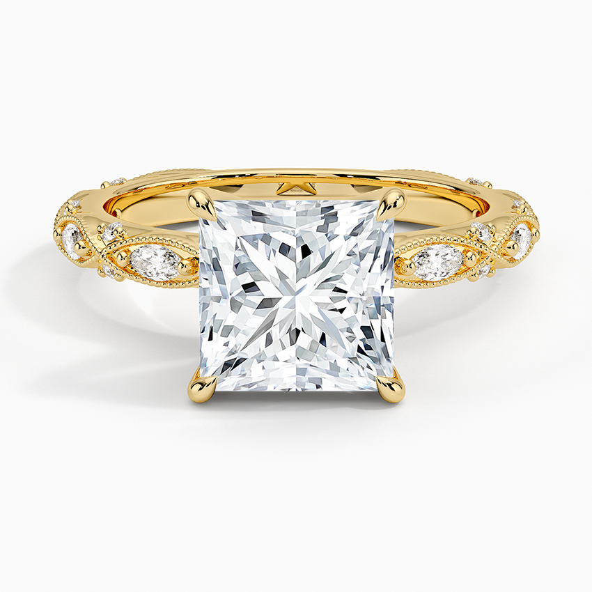 Vintage Princess Milgrain Lab Grown Diamond Center Engagement Ring