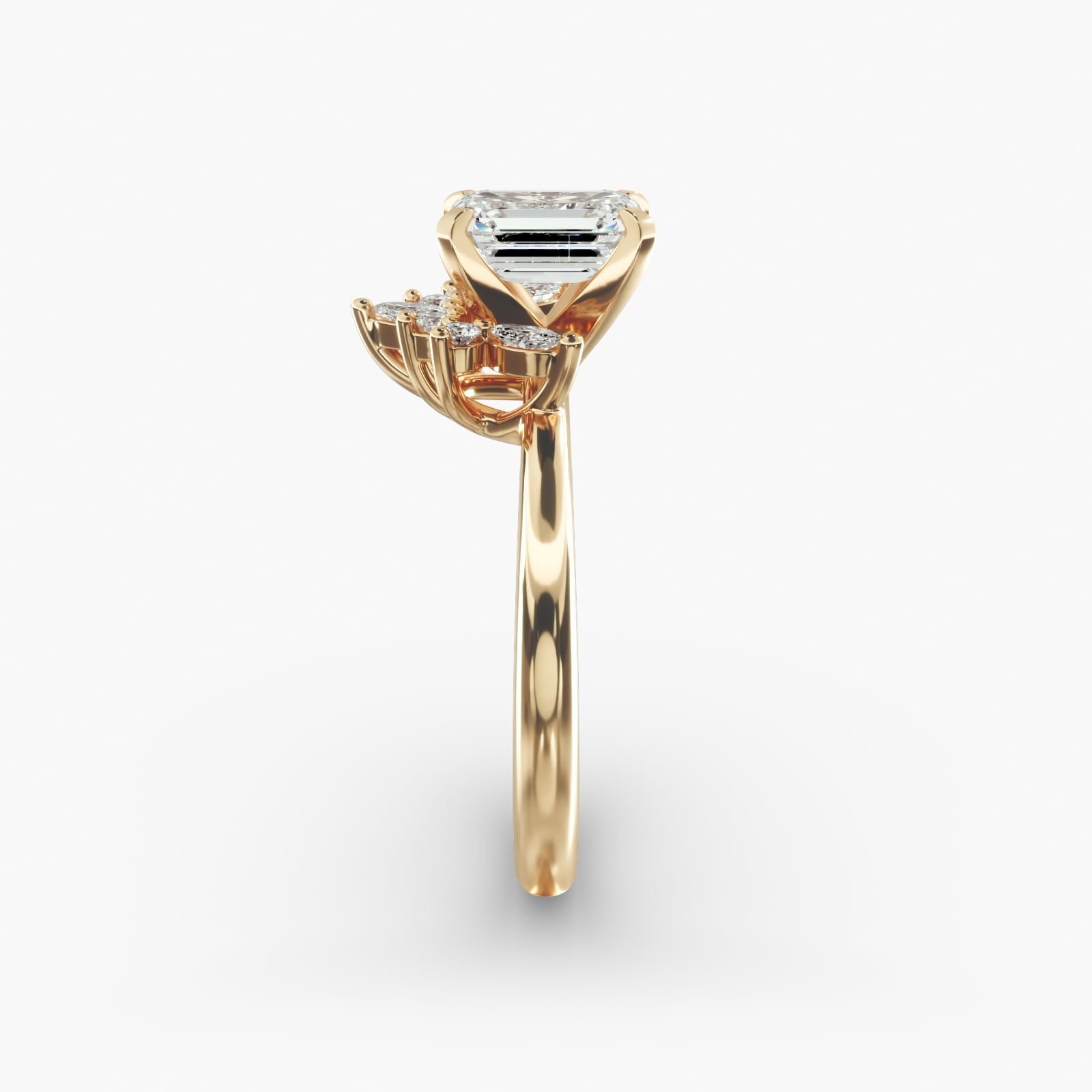 Crown Bloom Halo Emerald Lab Grown Diamond Center Engagement Ring