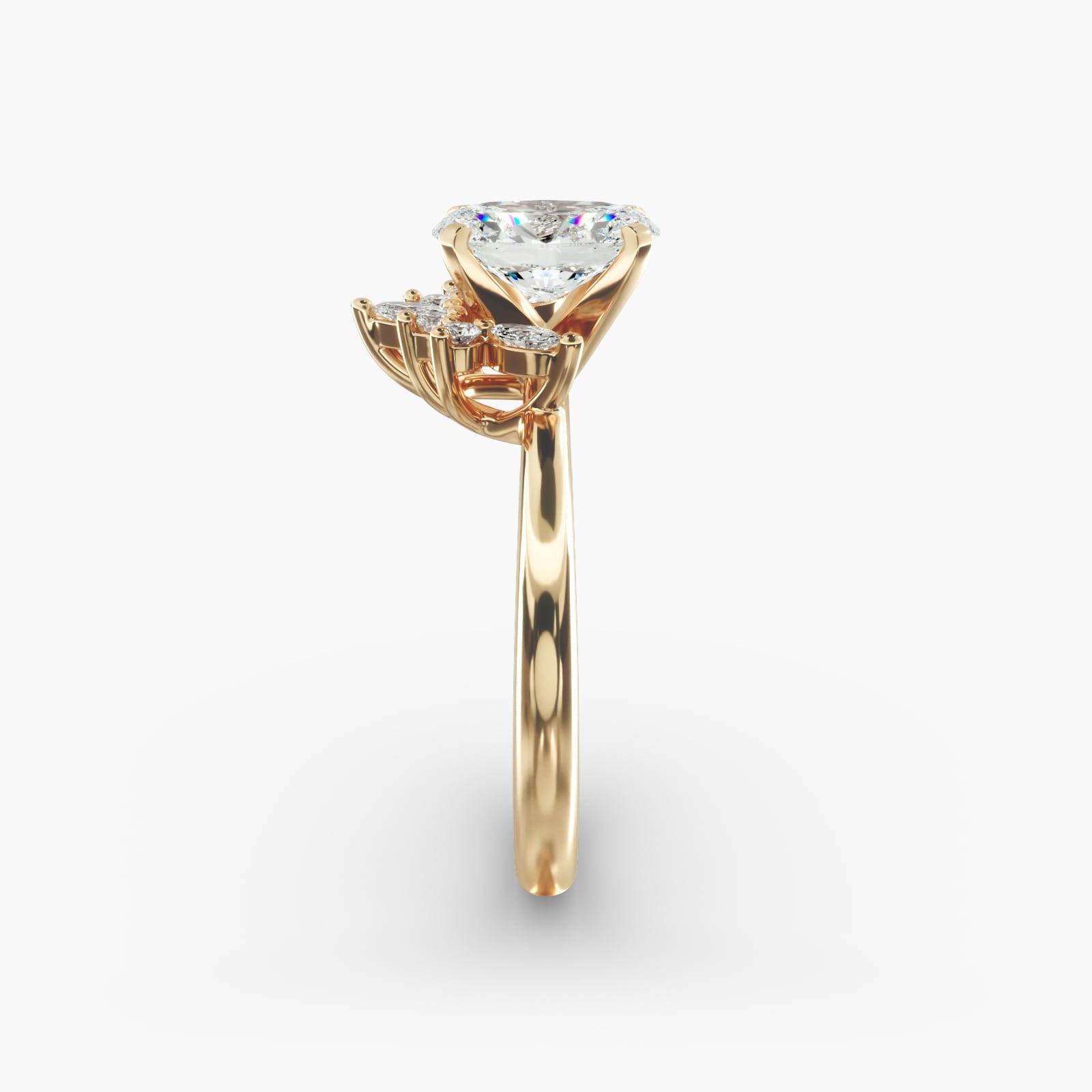 Crown Bloom Halo Oval Lab Grown Diamond Center Engagement Ring