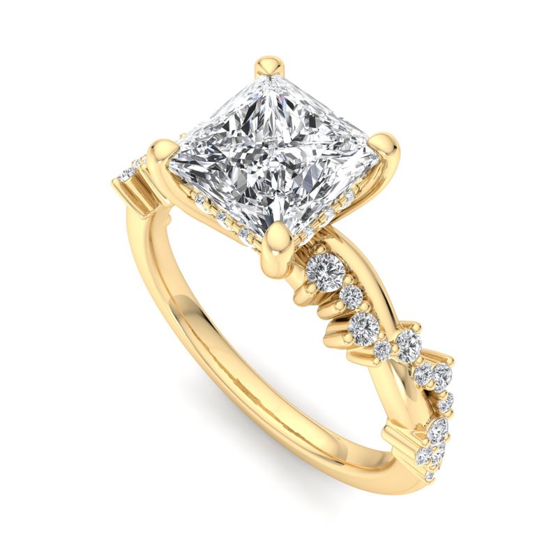Classic Sparkle Pavé Princess Lab Grown Diamond Center Engagement Ring