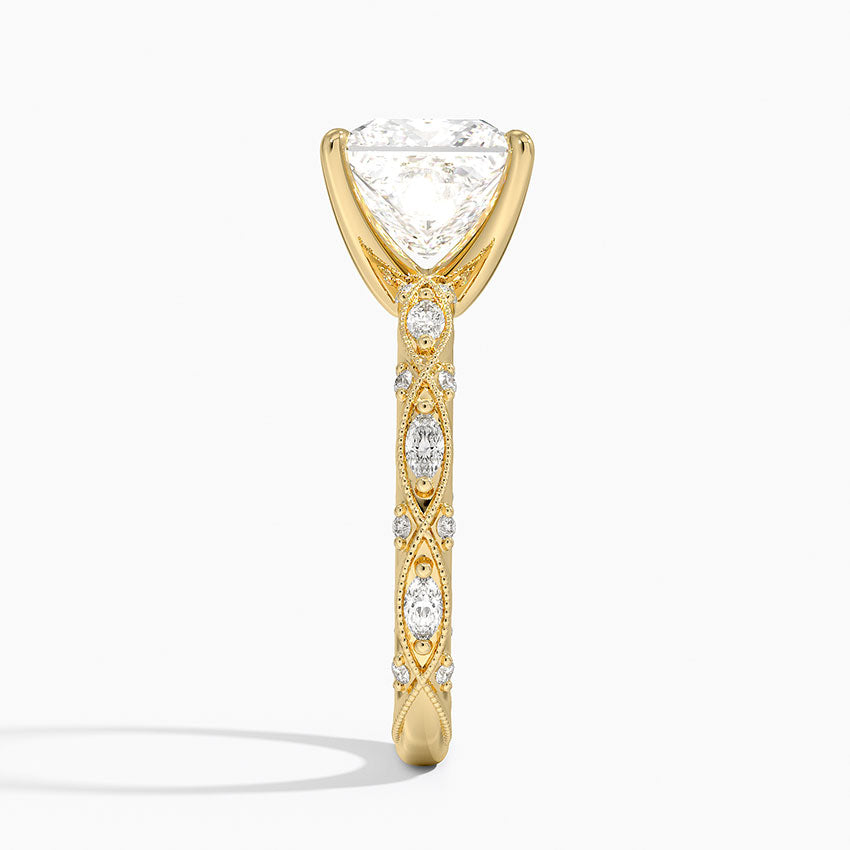 Vintage Princess Milgrain Lab Grown Diamond Center Engagement Ring