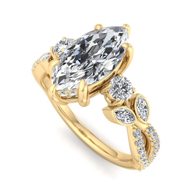 Floral Marquise Band with Beaded Detail Marquise Lab Grown Diamond Center Engagement Ring