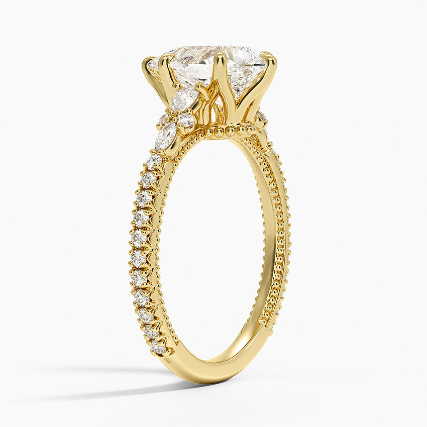 Floral Marquise Band with Beaded Edge Pear Lab Grown Diamond Center Engagement Ring