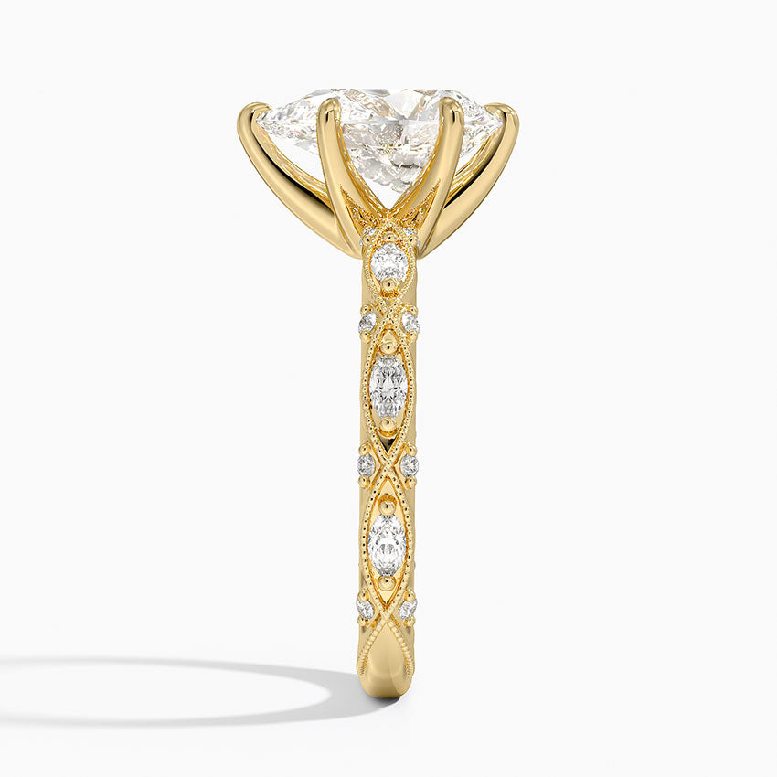 Vintage Pear Milgrain Lab Grown Diamond Center Engagement Ring