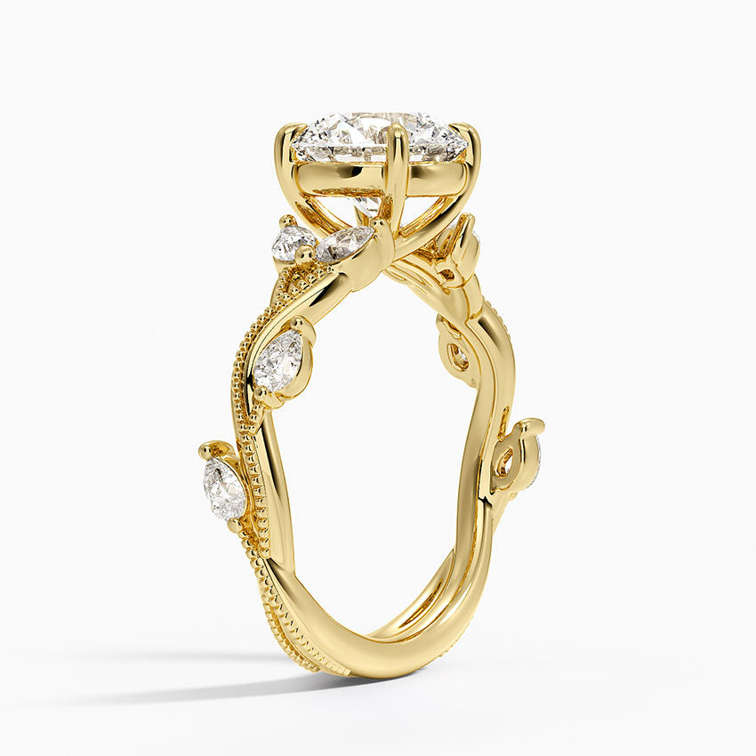 Vine Twist Milgrain Round Lab Grown Diamond Center Engagement Ring