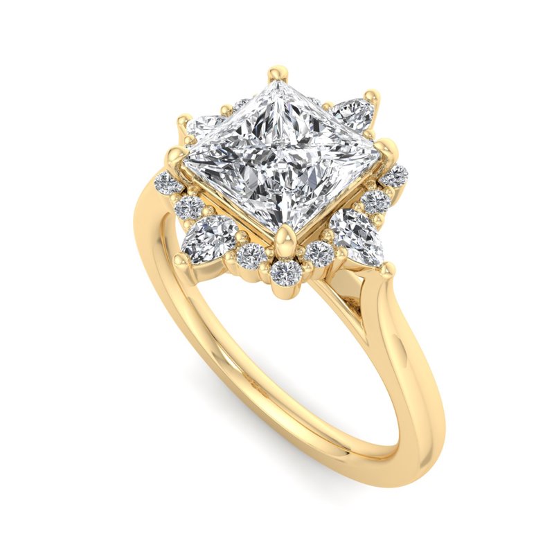 Halo-style with Pear Accents and Princess Lab Grown Diamond Center Engagement Ring