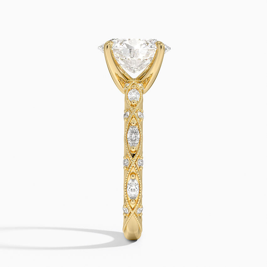 Vintage Oval Milgrain Lab Grown Diamond Center Engagement Ring