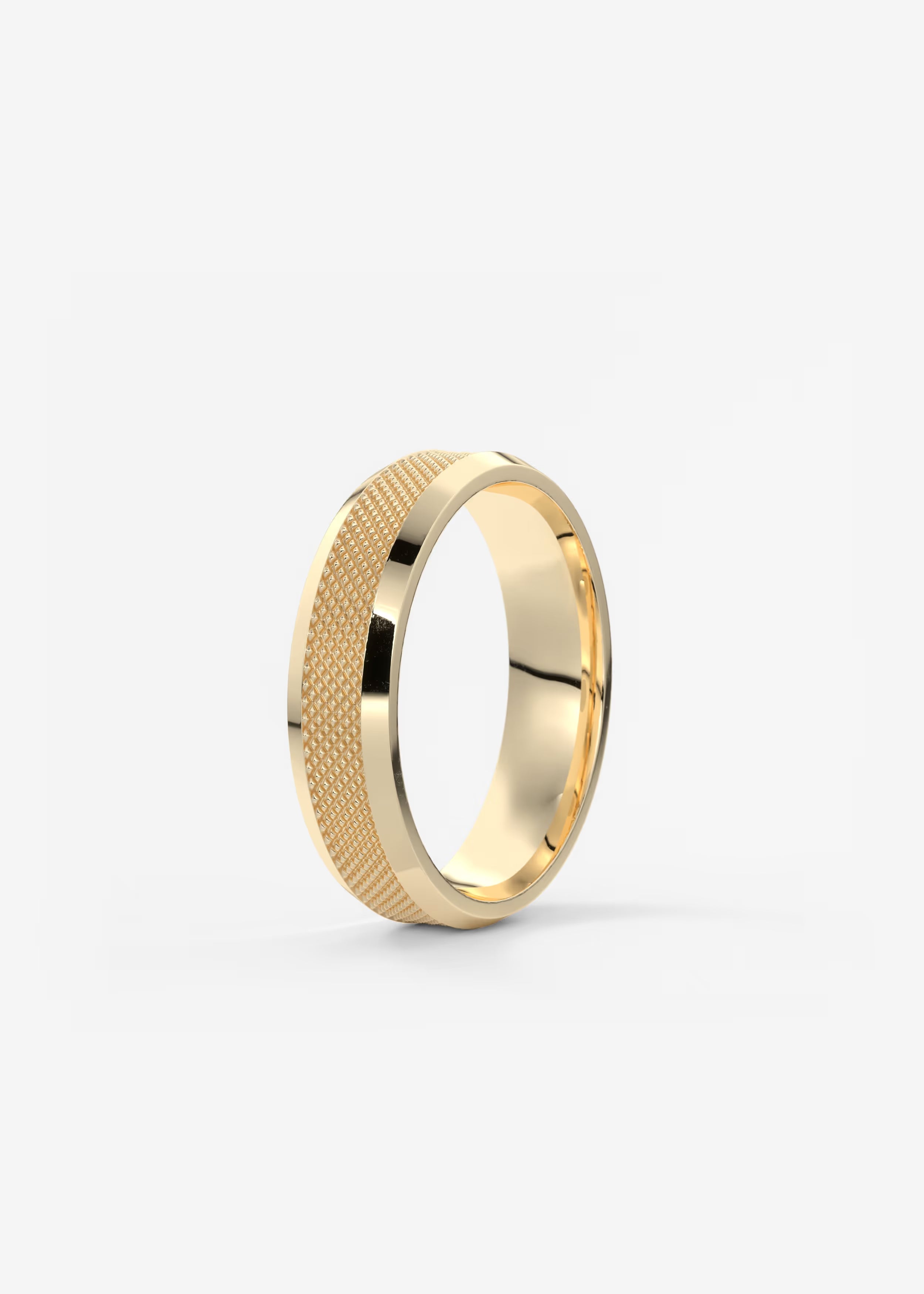 Gold Band with Polished Top and Knurled Texture Sides