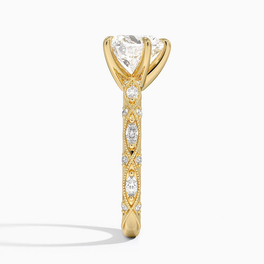 Vintage Heart Milgrain Lab Grown Diamond Center Engagement Ring