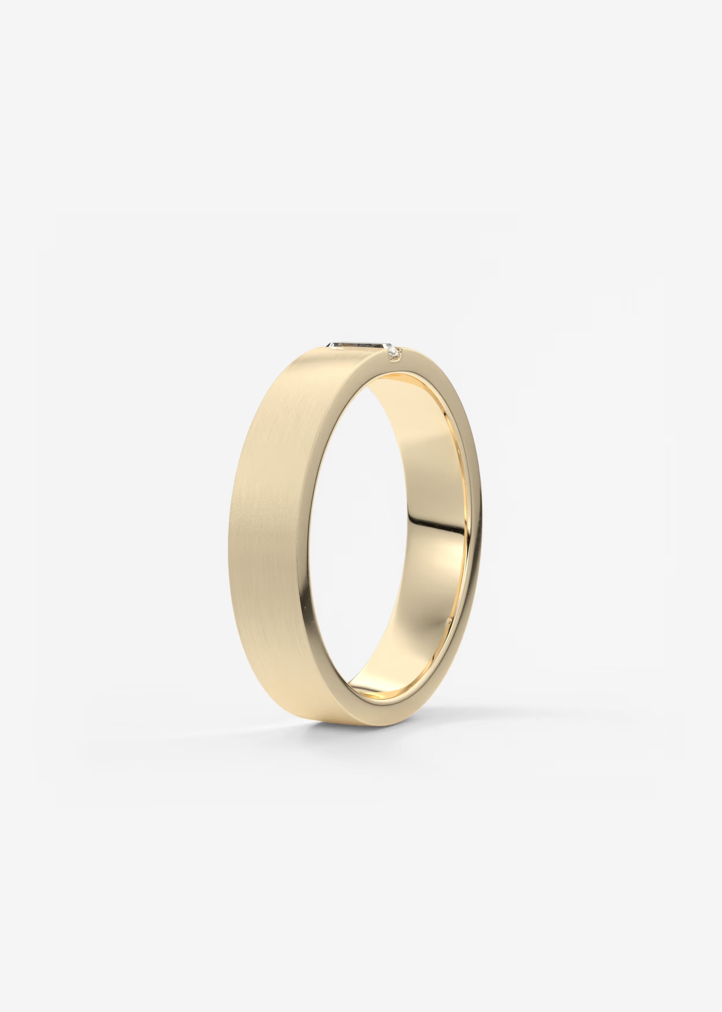 Matte Gold Wide Band with Vertical Baguette‑Cut Lab‑Grown Diamond Accent