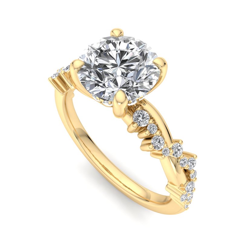 Classic Sparkle Pavé Round Lab Grown Diamond Center Engagement Ring