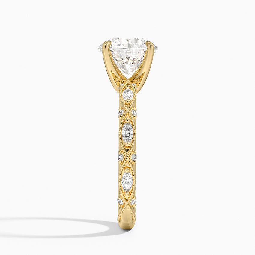 Vintage Round Milgrain Lab Grown Diamond Center Engagement Ring