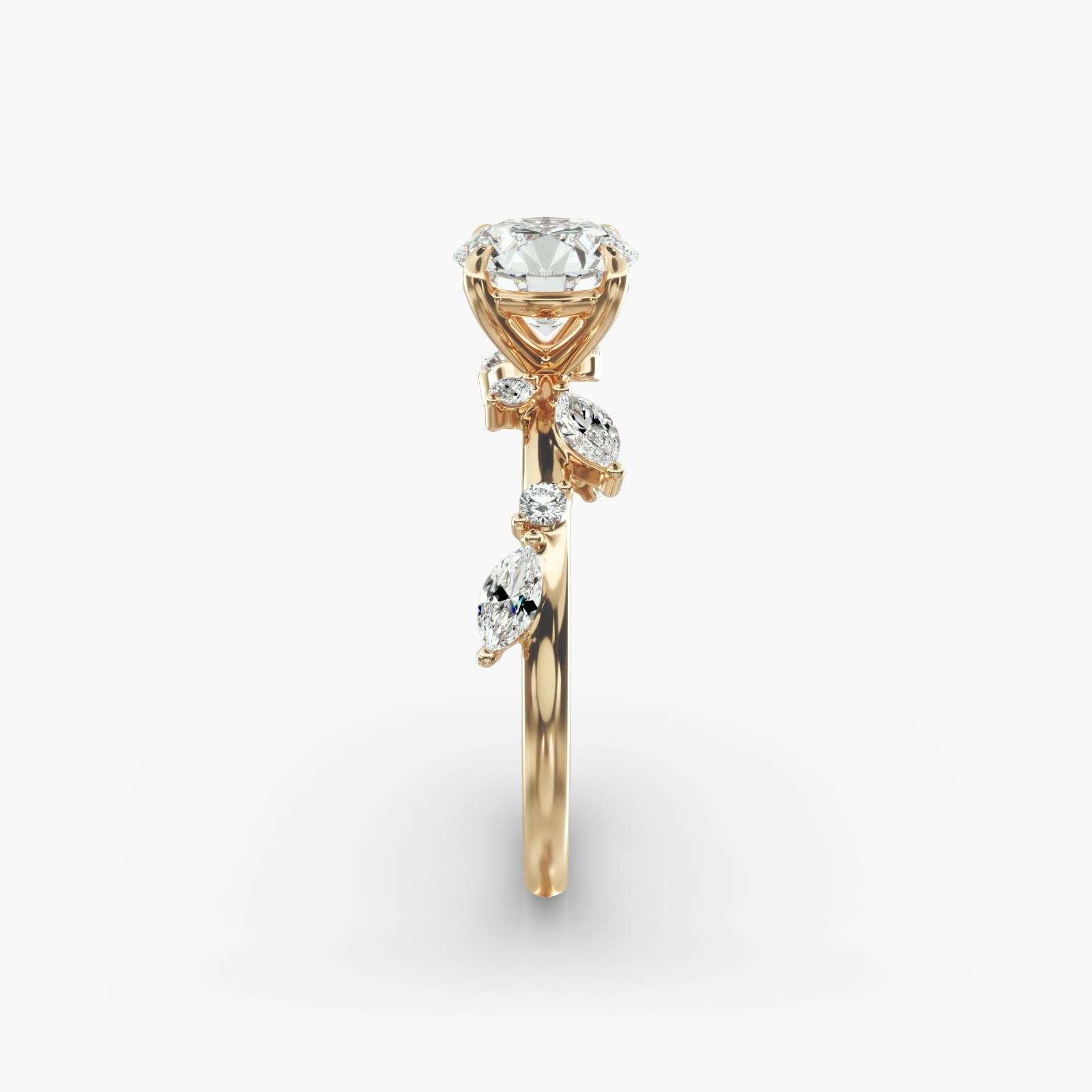 Symphony of Light Floral Round Lab Grown Diamond Center Engagement Ring
