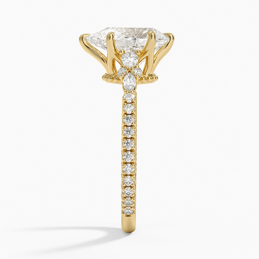 Floral Marquise Band with Beaded Edge Pear Lab Grown Diamond Center Engagement Ring
