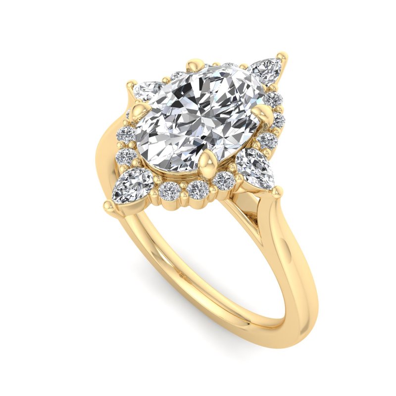 Halo-style with Pear Accents and Oval Lab Grown Diamond Center Engagement Ring