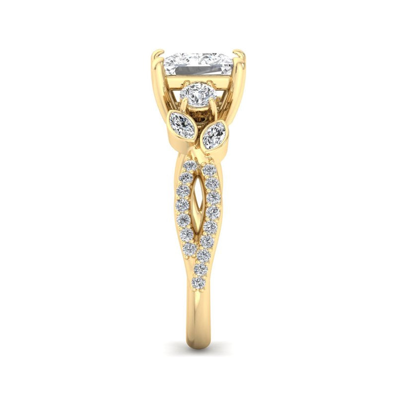 Floral Marquise Band with Beaded Detail Princess Lab Grown Diamond Center Engagement Ring