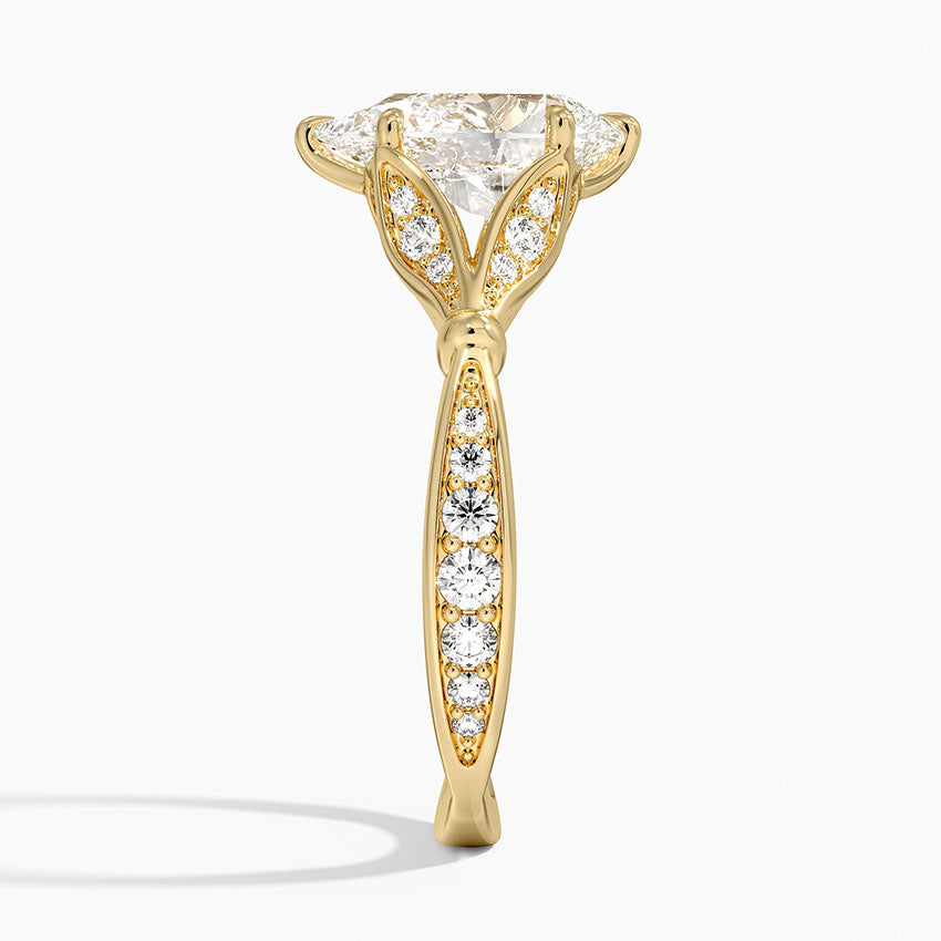 Leaf Embrace Split-Shank Pear Lab Grown Diamond Center Engagement Ring