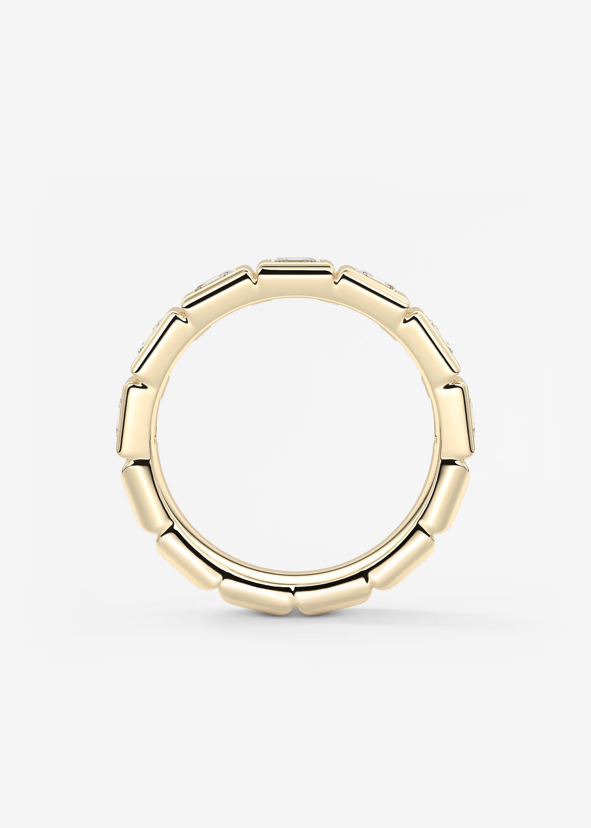 Gold Band with Square Bezel‑Set Lab‑Grown Diamonds in Modern Geometric Design