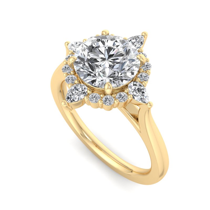 Halo-style with Pear Accents and Round Lab Grown Diamond Center Engagement Ring
