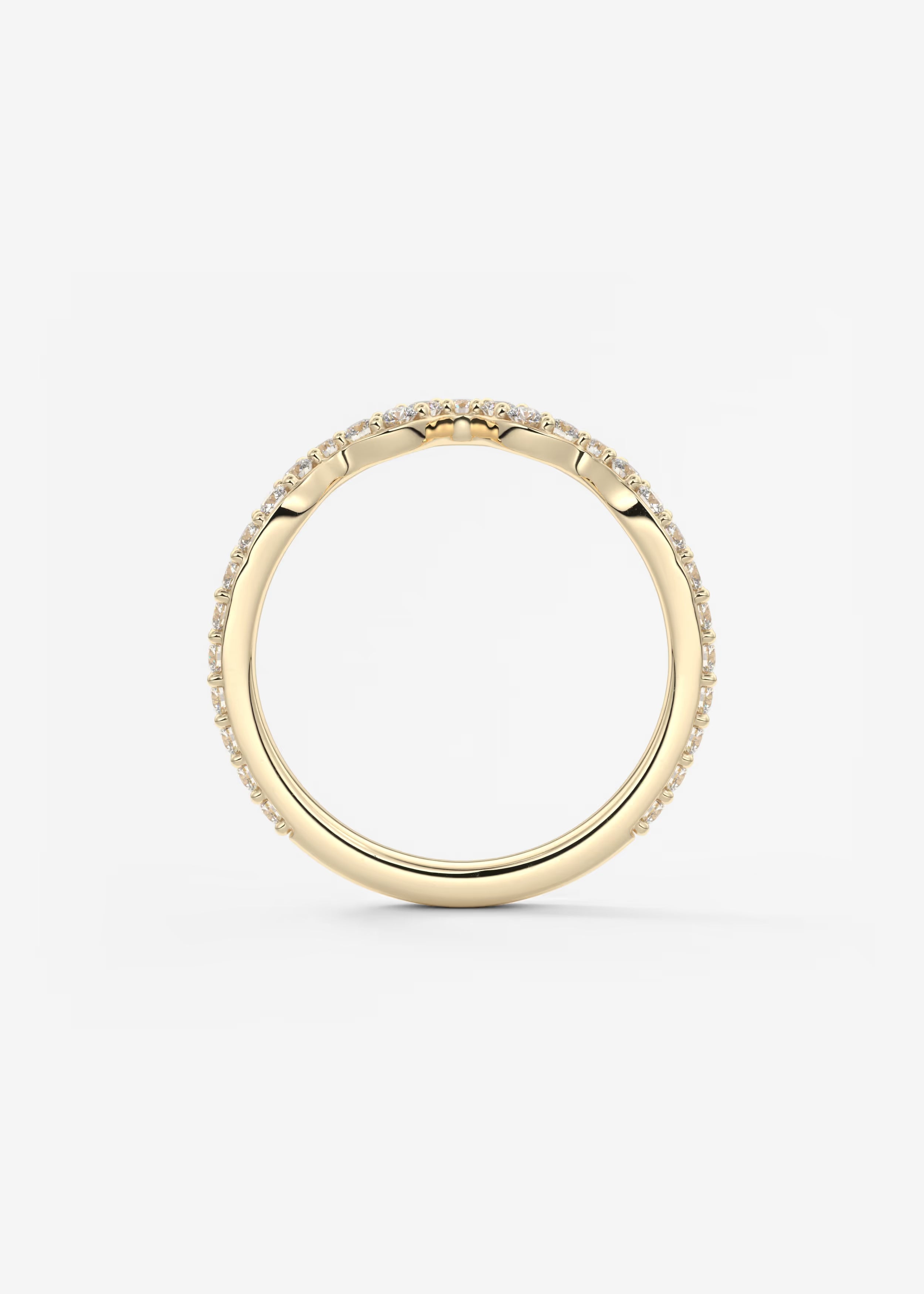 Gold Wave Band with Flowing Lab‑Grown Diamonds in Curved Pavé Design