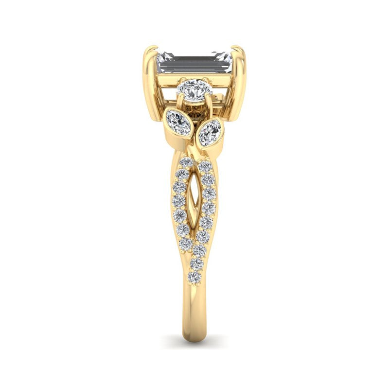 Floral Marquise Band with Beaded Detail Emerald Lab Grown Diamond Center Engagement Ring