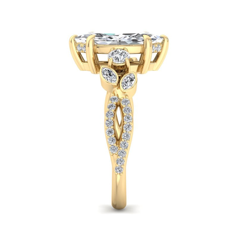 Floral Marquise Band with Beaded Detail Marquise Lab Grown Diamond Center Engagement Ring
