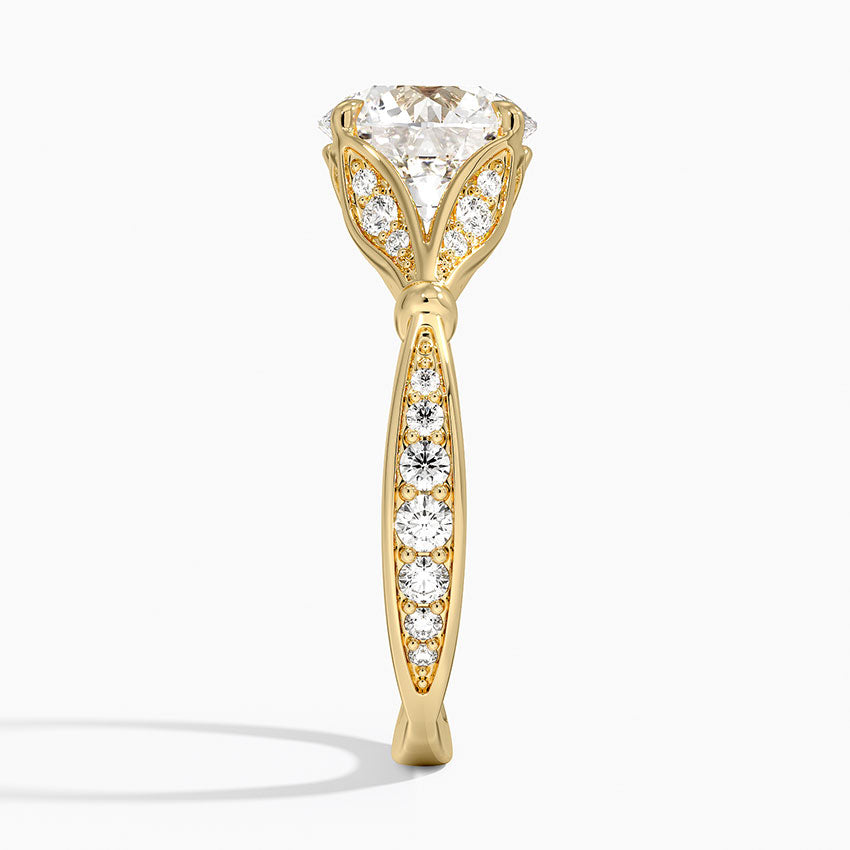 Leaf Embrace Split-Shank Round Lab Grown Diamond Center Engagement Ring