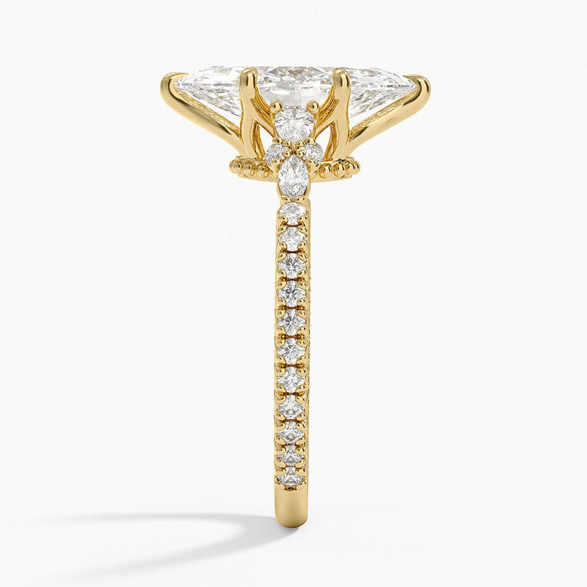 Floral Marquise Band with Beaded Edge Marquise Lab Grown Diamond Center Engagement Ring