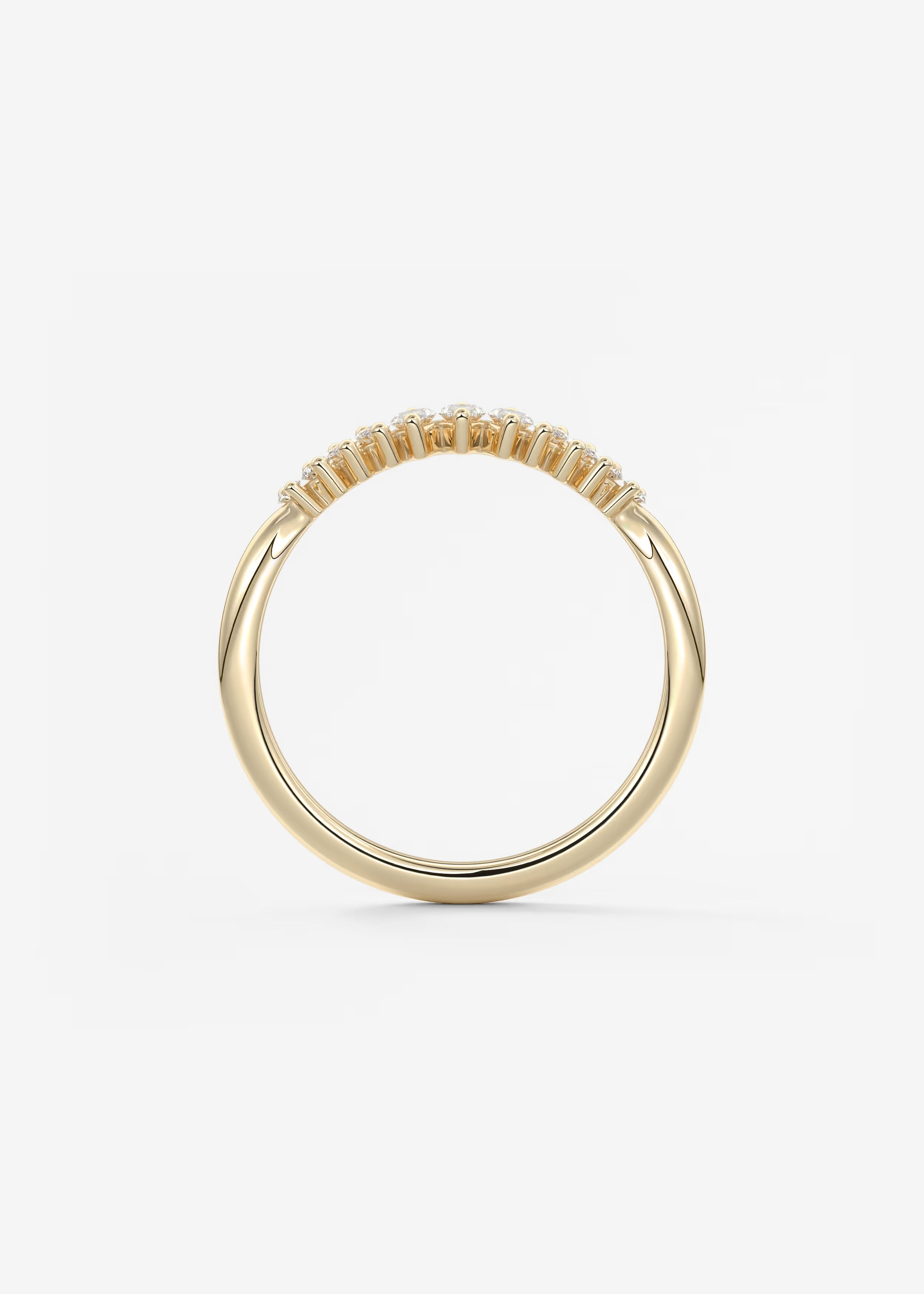 Gold Curved Band with Marquise and Round Lab‑Grown Diamonds in Tapered Cluster Design