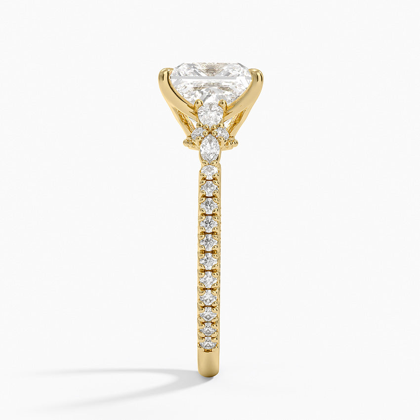 Floral Marquise Band with Beaded Edge Princess Lab Grown Diamond Center Engagement Ring