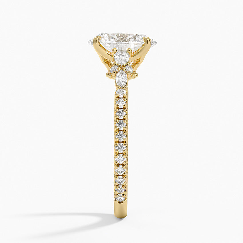 Floral Marquise Band with Beaded Edge Oval Lab Grown Diamond Center Engagement Ring