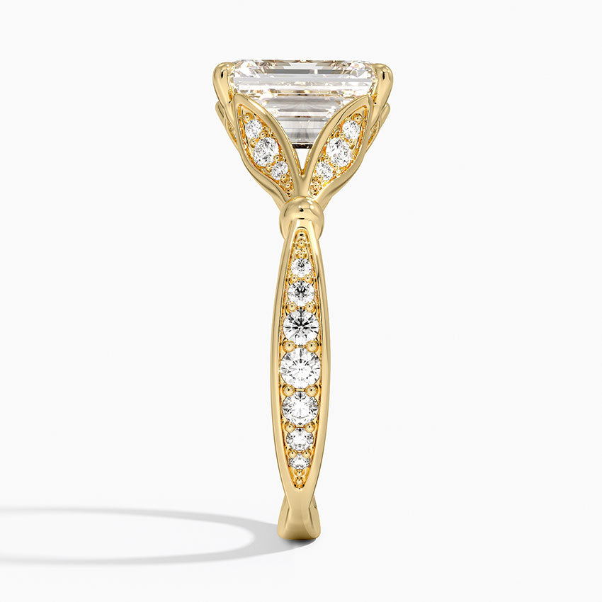Leaf Embrace Split-Shank Emerald Lab Grown Diamond Center Engagement Ring