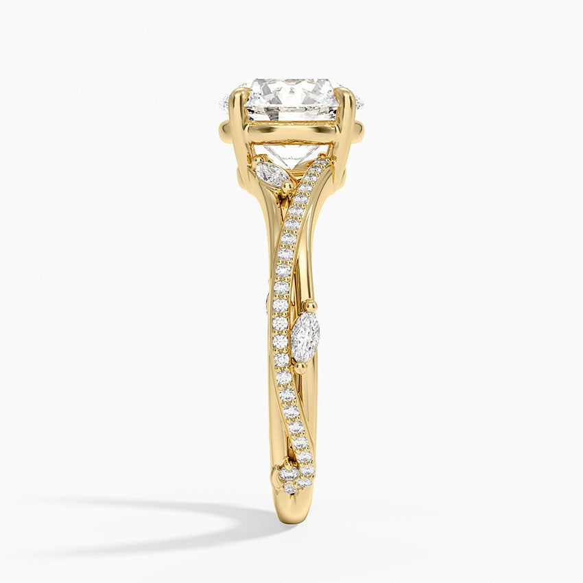 Split Vine Marquise Cluster Round Lab Grown Diamond Center Engagement Ring