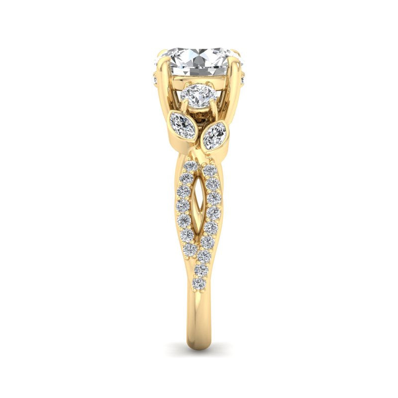 Floral Marquise Band with Beaded Detail Round Lab Grown Diamond Center Engagement Ring