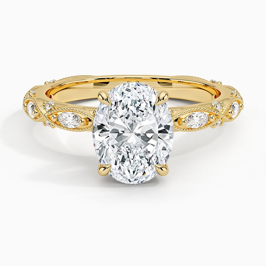 Vintage Oval Milgrain Lab Grown Diamond Center Engagement Ring