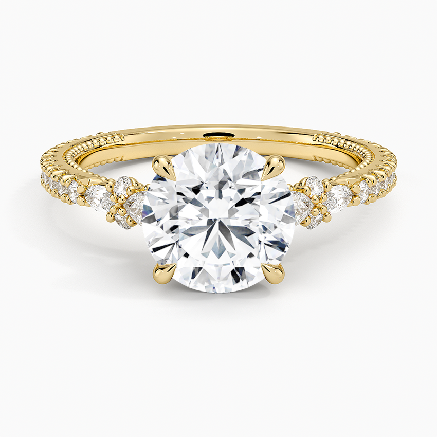 Floral Marquise Band with Beaded Edge Round Lab Grown Diamond Center Engagement Ring