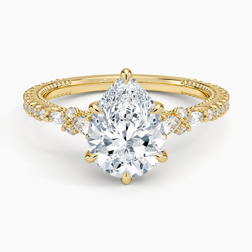 Floral Marquise Band with Beaded Edge Pear Lab Grown Diamond Center Engagement Ring