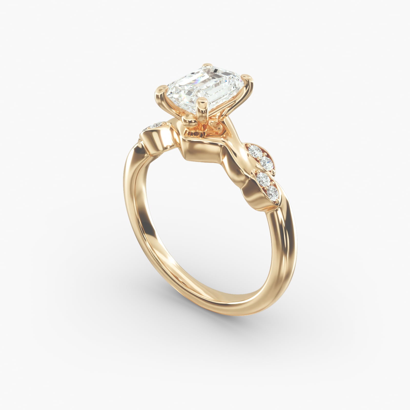 Floral Twist Cluster Emerald Lab Grown Diamond Center Engagement Ring