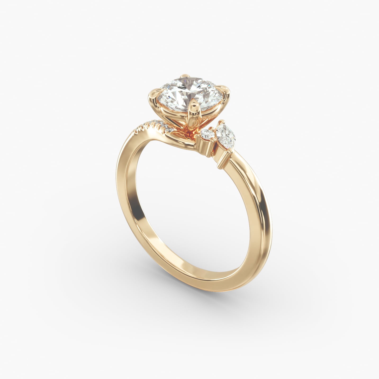 Asymmetric Elegance Round Lab Grown Diamond Center Engagement Ring