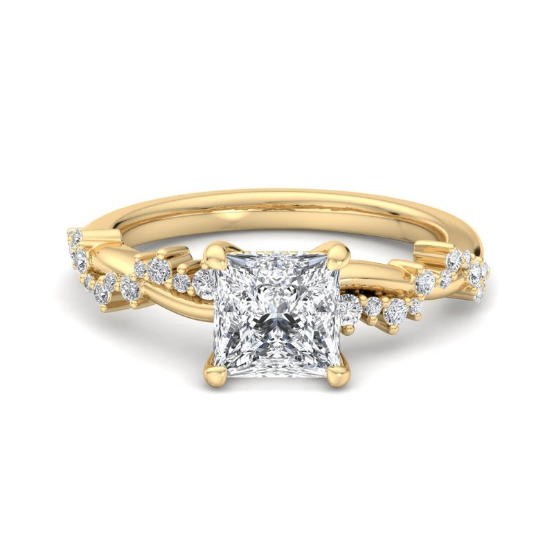 Classic Sparkle Pavé Princess Lab Grown Diamond Center Engagement Ring