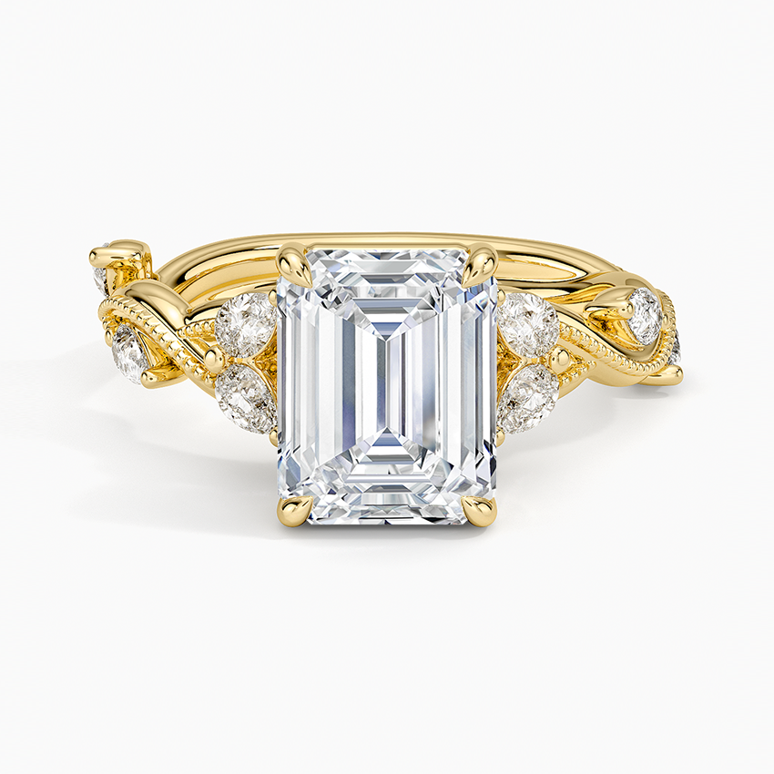 Vine Twist Milgrain Emerald Lab Grown Diamond Center Engagement Ring