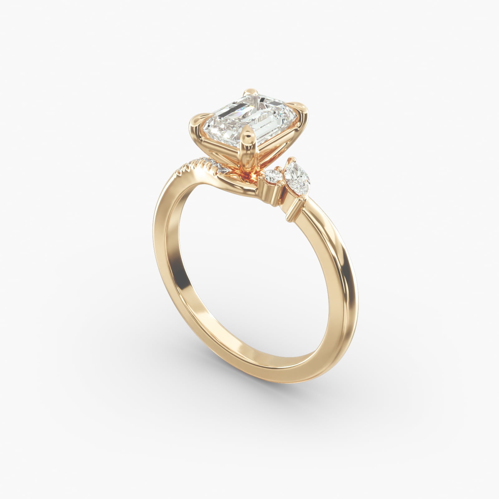 Asymmetric Elegance Emerald Lab Grown Diamond Center Engagement Ring