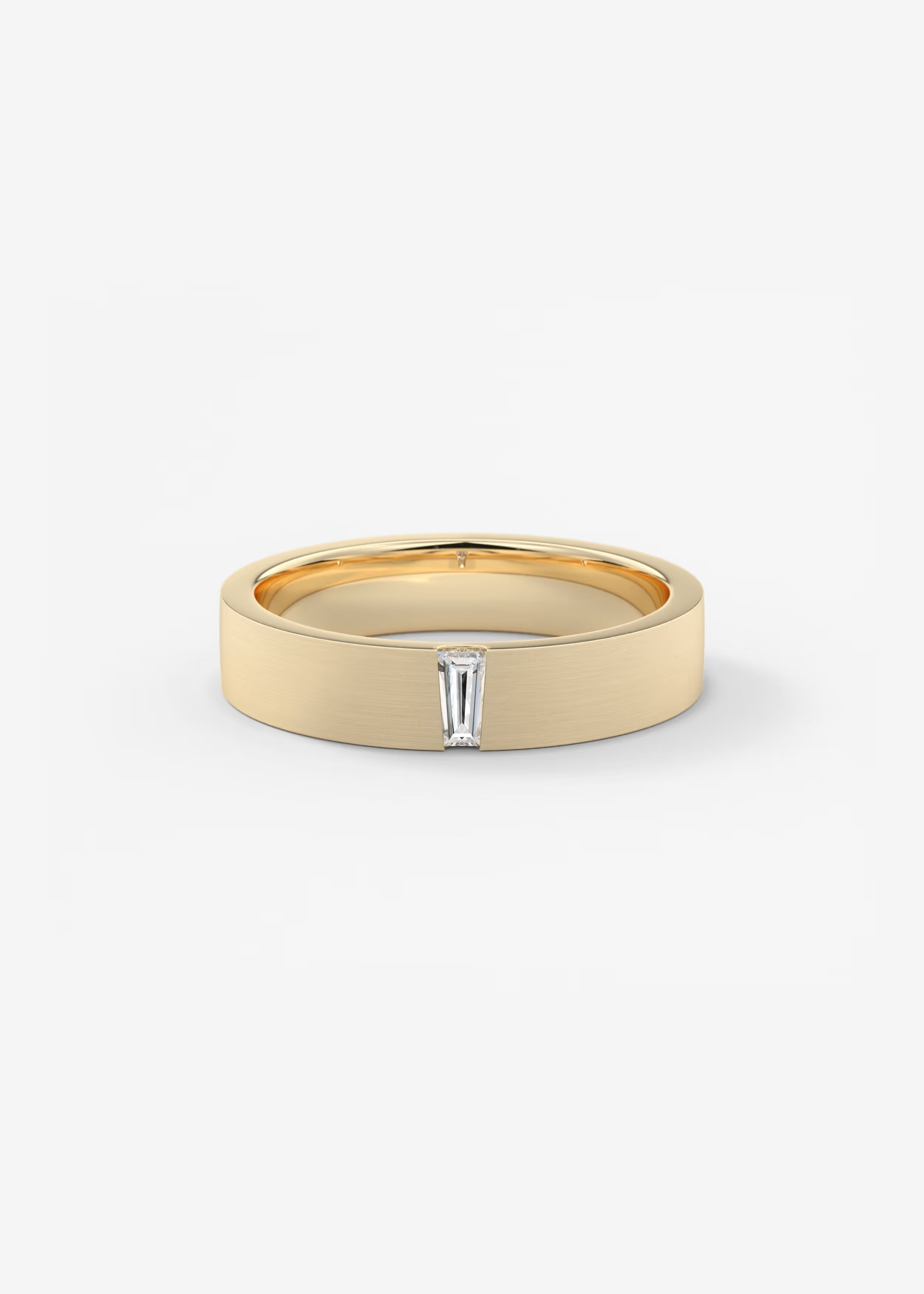 Matte Gold Wide Band with Vertical Baguette‑Cut Lab‑Grown Diamond Accent