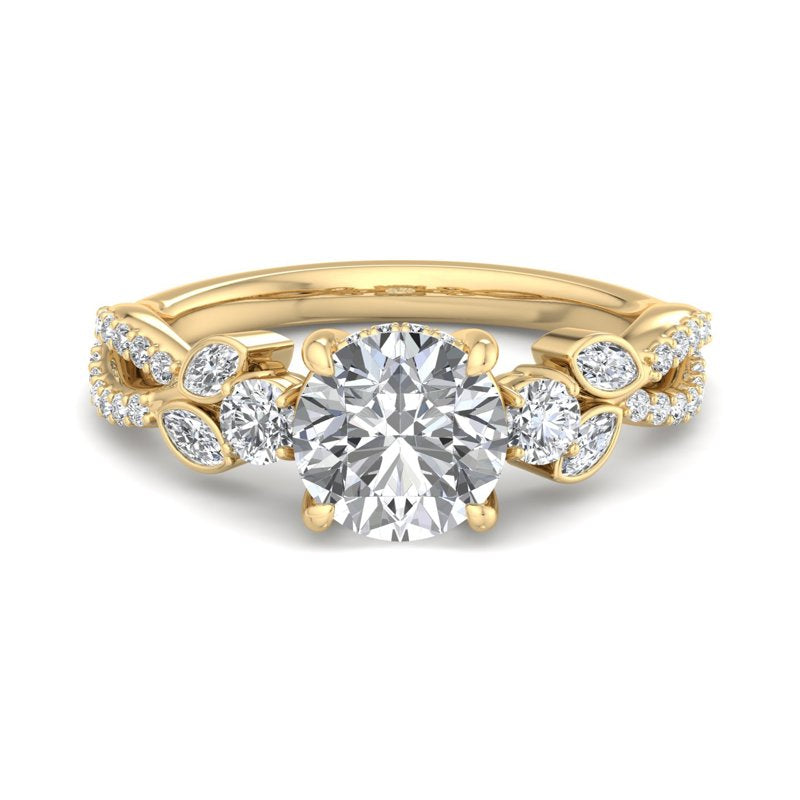 Floral Marquise Band with Beaded Detail Round Lab Grown Diamond Center Engagement Ring