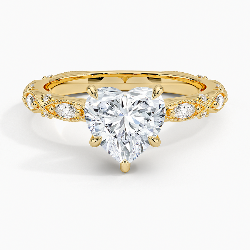 Vintage Heart Milgrain Lab Grown Diamond Center Engagement Ring