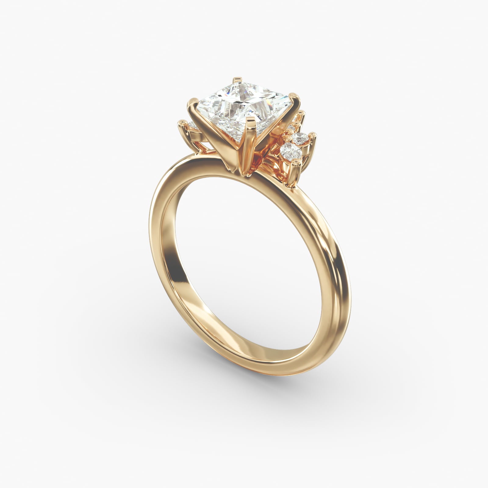 Crown Bloom Halo Princess Lab Grown Diamond Center Engagement Ring