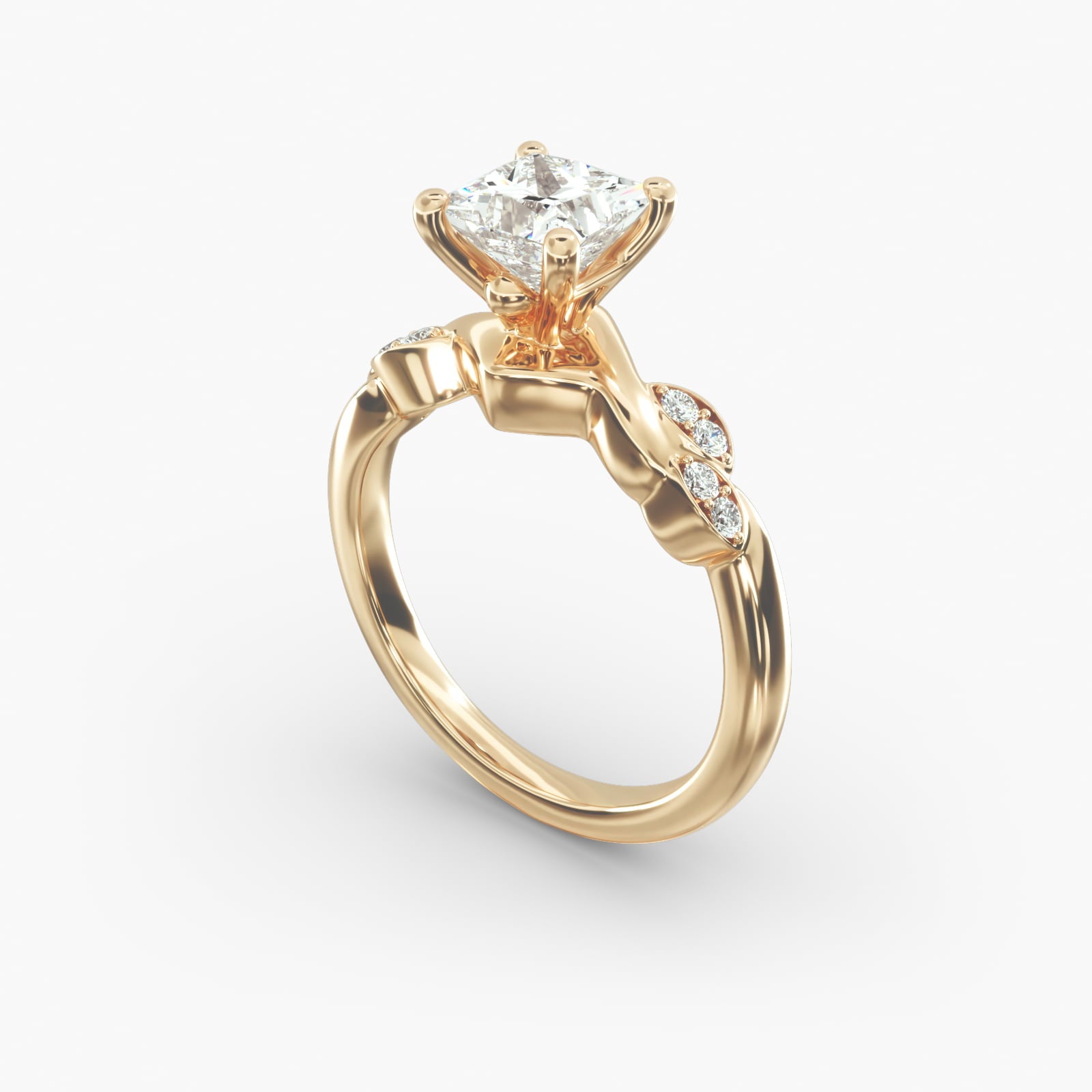 Floral Twist Cluster Princess Lab Grown Diamond Center Engagement Ring