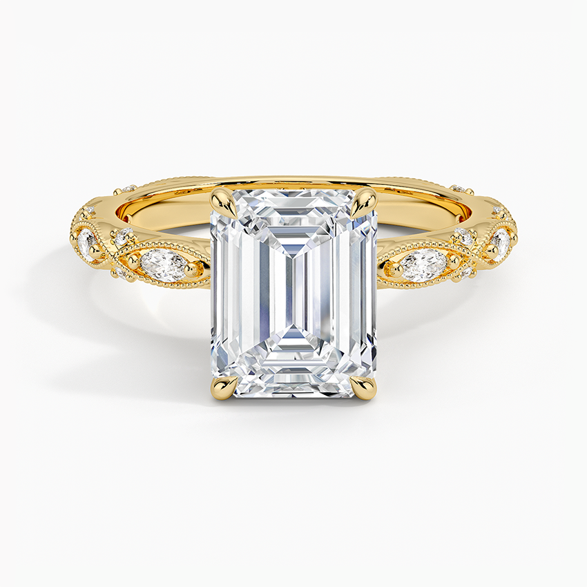 Vintage Emerald Milgrain Lab Grown Diamond Center Engagement Ring